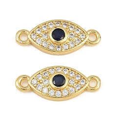 Real 18K Gold Plated Brass Micro Pave Marine Blue Cubic Zirconia Connector Charms, Evil Eye Links, Rack Plating, Long-Lasting Plated, Cadmium Free & Lead Free, Real 18K Gold Plated, 7x17x3mm, Hole: 1.4mm