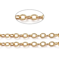 Настоящее золото 18K Паяные латунные текстурированные кабельные цепи, долговечный, с катушкой, реальный 18 k позолоченный, 3.5x2.5x0.4 мм, около 16.4 футов (5 м) / рулон