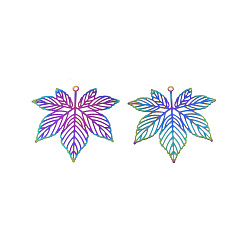 Rainbow Color 201 подвески из нержавеющей стали, гравированные металлические украшения, лист, Радуга цветов, 33.5x35x0.3 мм, отверстие : 1.2 мм