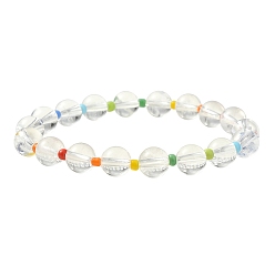 Colorful Natural Quartz Crystal & Seed Beaded Stretch Bracelets, Mixed Color, Inner Diameter: 2-1/8 inch(5.3cm)