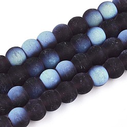 Темно-синий  Шифер Матовые прозрачные стеклянные бусины, круглые, с половиным покрытием, с покрытием AB цвета, темный сланец синий, 6~6.5 мм, отверстие : 0.9 мм, около 67~70 шт / нитка, 14.57~15.16'' (37~38.5 см)