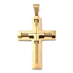 Золотой 304 подвески из нержавеющей стали, подвески в виде креста и кабеля, с 201 держателями для ледоруба из нержавеющей стали, ионное покрытие (ip), долговечный, золотые, 62x40.5x7.5 мм, отверстие : 10.5x7 мм