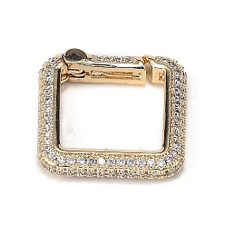 Real 18K Gold Plated Brass Micro Pave Clear Cubic Zirconia Spring Gate Rings, Long-Lasting Plated, Square, Real 18K Gold Plated, 18.3x18.3x4mm