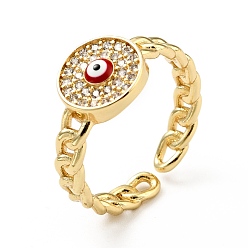 Mixed Color Clear Cubic Zirconia Evil Eye Open Cuff Ring with Enamel, Real 18K Gold Plated Brass Jewelry for Women, Cadmium Free & Lead Free, Mixed Color, US Size 7(17.3mm)