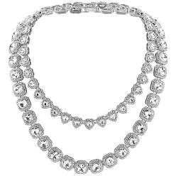 Платиновый & Серебристый 2 шт. 2 стили цинковый сплав, квадратные/сердечные, прозрачное стекло, теннисные ожерелья для женщин, Платина и серебро, 17-3/4~19.69 дюйм (45~50 см), 1 шт / стиль