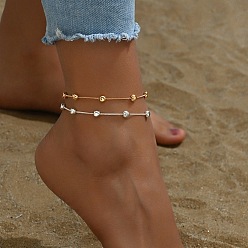 Золотой Браслеты на ногу из двухслойной цепочки в форме сердца, золотые, 8-1/4 дюйм (210 мм)