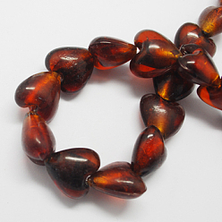Coconut Brown Handmade Silver Foil Glass Beads, Heart, Coconut Brown, 12x12x8mm, Hole: 2mm