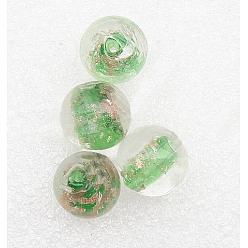 Зеленый Бусины лэмпворк , с золотым песком, круглые, зелёные, Размер : диаметром около 12 мм , отверстие : 2 мм