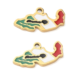 Golden 304 Stainless Steel Enamel Pendants, Map Charms, Ion Plating(IP), Golden, 9x18.5x1.5mm, Hole: 1.6mm