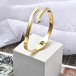 Настоящее золото 18K Ионное покрытие (IP) 304 шарнирные браслеты из нержавеющей стали для женщин, матовые, реальный 18 k позолоченный, внутренний диаметр: 1-7/8x2-3/8 дюйм (4.7x6.1 см)