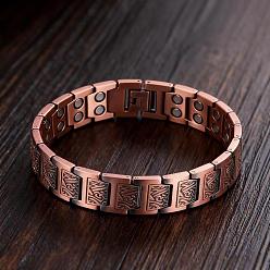 Красная Медь Ретро-браслеты из цинкового сплава с магнитотерапевтическими звеньями для мужчин, крестик, Красная медь, 8.27 дюйм (21 см)
