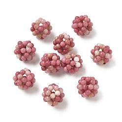 Rhodonite Natural Rhodonite Woven Beads, Cluster Beads, Round, 9~10mm, Hole: 1.6mm