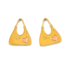 Желтый 304 подвески из нержавеющей стали, прелести мешков, с эмалью, золотые, желтые, 15x12.5x1.3 мм, отверстие : 3.5x8.5 мм