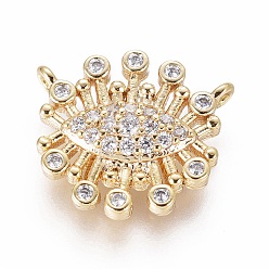 Golden Brass Micro Pave Cubic Zirconia Charms, Evil Eye, Clear, Golden, 12x13.5x3mm, Hole: 1mm