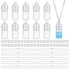Нержавеющая Сталь Цвет Наборы для самостоятельного изготовления ожерелья из стеклянной бутылки, в том числе 304 цепочки из нержавеющей стали и открытые соединительные кольца, цвет нержавеющей стали, стеклянная бутылка: 23x11мм