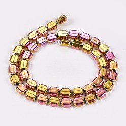 Rainbow Plated Electroplate Non-magnetic Synthetic Hematite Beads Strands, Hexagon, Multi-color Plated, 9x8x4mm, Hole: 0.8mm, about 45pcs/strand, 15.55 inch(39.5cm)