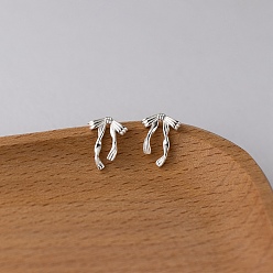 Серебро 925 стерлингового серебра серьги стержня, бантом, серебряные, 12.5x9.5 мм