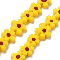 Желтый Handmade millefiori lampwork beads strands, цветок, желтые, 7.5~8.5x7.5~8.5x3~3.5 мм, отверстие : 0.8 мм, около 50 шт / нитка, 15.75~15.94 дюйм (40~40.5 см)