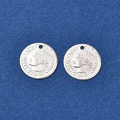 Посеребрённый Латунь прелести, плоский, круглый и человеческий шарм, без кадмия и без свинца, 925 серебро покрытием, 11x0.8 мм, отверстие : 1 мм