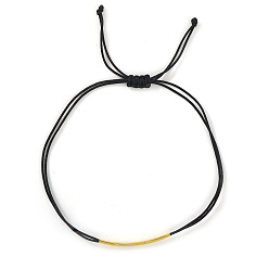 Black Adjustable Brass Curved Tube Woven Cord Braided Bead Bracelets, Golden, Black, 11.02 inch(28cm)