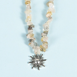 Rutilated Quartz Natural Rutilated Quartz Necklaces, with Alloy Charms, Sun, 14.57 inch(37cm)