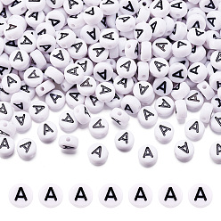 Letter A 500 шт. Акриловые бусины для букв с горизонтальными отверстиями, плоско-круглые, letter.a, 7x4 мм, отверстие : 1 мм, 500 шт