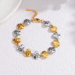 Золотой & Цвет Нержавеющей Стали Двухцветные браслеты из нержавеющей стали с чеканкой, браслеты-цепочки с самородками для женщин, золотые и нержавеющая сталь цвет, 304 дюйм (6.89 см)