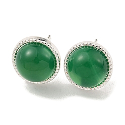 Natural Agate Natural Agate Stud Earrings, Brass Findingds for Women, Round, 12mm