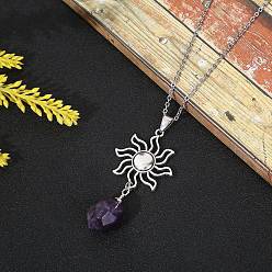 Аметист Кулоны из натурального аметиста, с кабельным цепи, солнце, 12.20~15.75 дюйм (31~40 см)