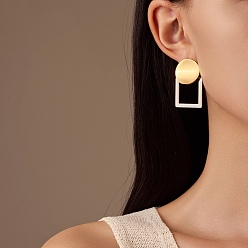 Настоящее золото 18K 304 двухцветные серьги-гвоздики из нержавеющей стали, прямоугольник с плоской раунде, реальный 18 k позолоченный, 37x23 мм