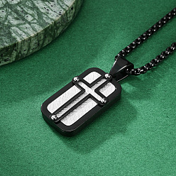 Negro 304 Collares con colgante de cruz tipo placa de identificación de acero inoxidable para hombres, negro, 23.62 pulgada (60 cm)