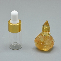 Citrine Natural Citrine Openable Perfume Bottle Pendants, with Brass Findings and Glass Essential Oil Bottles, 36~39x21~25x15~19mm, Hole: 1.2mm, Glass Bottle Capacity: 3ml(0.101 fl. oz), Gemstone Capacity: 1ml(0.03 fl. oz)
