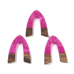 Фуксиновый Подвески из смолы и дерева, арочные прелести, красно-фиолетовые, 37.5x28.5x3.5 мм, отверстие : 2 мм