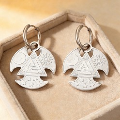 Нержавеющая Сталь Цвет Серьги из 304 нержавеющей стали, валькнут с солнцем, луна и звезда, цвет нержавеющей стали, 45x30 мм