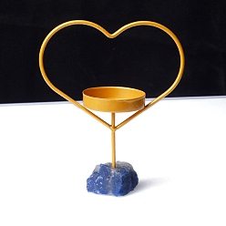 Сердце Металлические подсвечники, с окрашенными и подогреваемыми основаниями из натурального синего авантюрина, сердце, 170x70 мм