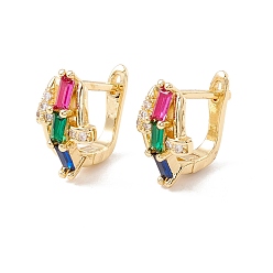 Разноцветный Массивные серьги-кольца с кубическим цирконием, серьги на петлях из настоящей позолоченной латуни 18k для женщин, без свинца и без кадмия, красочный, 14.5x15x9 мм, штифты : 1.2 мм