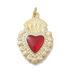 Настоящее золото 18K Латунные микро проложить кубического циркония подвески, святое сердце, с эмалью и кольцом для прыжков, без кадмия и без свинца, долговечный, стойки покрытие, реальный 18 k позолоченный, 28.5x19.5x4 мм, отверстие : 3.5 мм