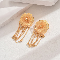 Цветок Железа болтаться серьги, цепочка-оберег, реальный 18 k позолоченный, цветок, 65x25 мм