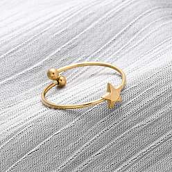 Звезда 304 открытая манжета из нержавеющей стали для женщин, ионное покрытие (ip), звезда, размер США 8 1/2 (18.5 мм), звезды: 6x6 mm