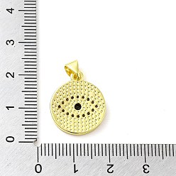 Gold Real 18K Gold Plated Brass Clear Cubic Zirconia Pendants, with Enamel and Glass, Flat Round with Evil Eye, Gold, 19x16x2.5mm, Hole: 5x3.5mm