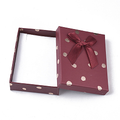 Mixed Color Cardboard Jewelry Set Boxes, with Sponge Inside, Ribbon Bowknnot, for Rings, Necklaces and Earring, Rectangle, Polka Dot Pattern, Mixed Color, 9.2x7.1x2.6cm, Inner Size: 8.6x6.5cm