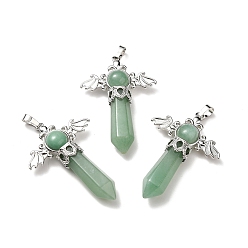 Green Aventurine Natural Green Aventurine Pendants, Angel Charms, with Rack Plating Platinum Tone Brass Findings, Cadmium Free & Lead Free, 52~53x37x11mm, Hole: 8x5mm
