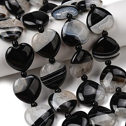 Черный Природный агат бисер нитей, окрашенная и подогревом, сердце, чёрные, 19.5~20.5x20~21x7.5 мм, отверстие : 1.2 мм, около 19 шт / нитка, 16.54'' (42 см)
