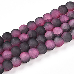 Ярко-Розовый Стеклянные бусины кракле, круглые, два тона, матовые, ярко-розовый, 8~8.5x7~7.5 мм, отверстие : 1.4 мм, около 105~107 шт / нитка, 29.92~30.71 дюйм (76~78 см)