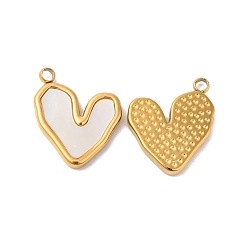 Chapado en Oro Real de 14K Revestimiento iónico (ip) 304 encantos de acero inoxidable, con la cáscara blanca, encanto del corazón, real 14 k chapado en oro, 14.5x12x2 mm, agujero: 1.5 mm