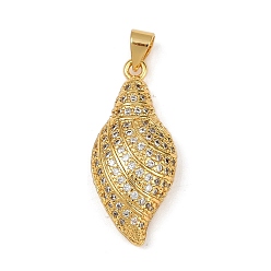 Настоящее золото 18K Латунные микро проложить кубического циркония подвески, без кадмия и без свинца, форма раковины, реальный 18 k позолоченный, 29x12.5x7 мм, отверстие : 5.5x3.5 мм