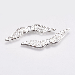 Silver Tibetan Style Alloy Beads, Wing, Silver, Lead Free, Nickel Free and Cadmium Free, 51x14x4mm, Hole: 2mm, about 370pcs/1000g