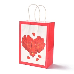 Красный Прямоугольные бумажные упаковочные пакеты, с ручкой, для подарочных пакетов и сумок, День Святого Валентина тема, красные, 14.9x8.1x21 см