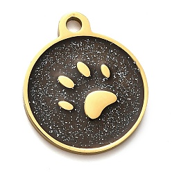 Черный 304 подвески из нержавеющей стали, с блестящей эмалью, плоская круглая с подвеской в виде лапы, золотые, чёрные, 17.5x15x1.5 мм, отверстие : 1.6 мм