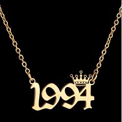 Number Год рождения короны 201 ожерелья из нержавеющей стали для женщин, золотые, число 1994, 17.72 дюйм (45 см)